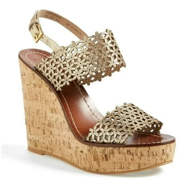 Tory Burch Daisy Floral Perforated Leather Wedge Sandal - Picture 7 of 8